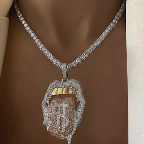 Jewelry - Tongue lip tennis necklace 16 inch